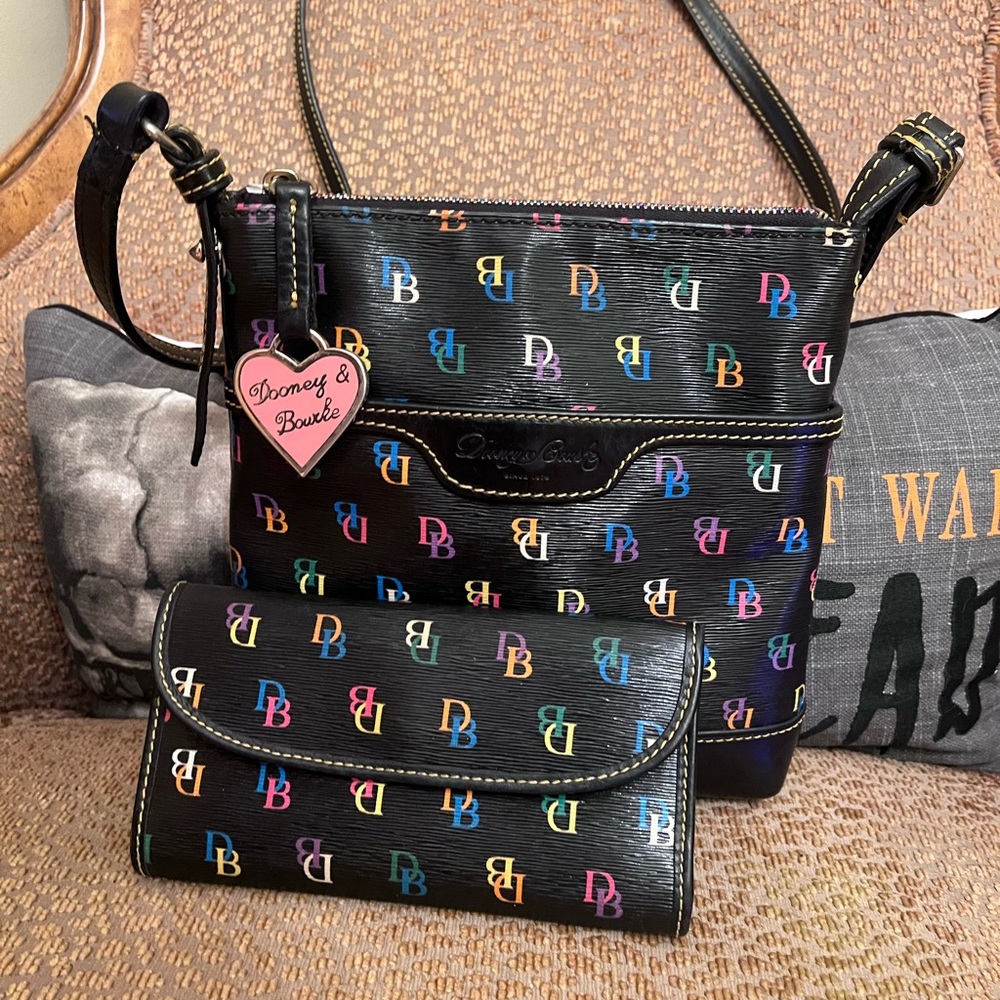 Y2K Dooney and Bourke rainbow monogram cross body bag with matching wallet